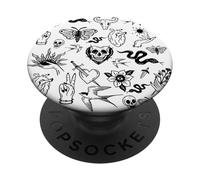 tatuaje corazón humano serpiente polilla daga gótico blanco halloween PopSockets PopGrip Adhesivo