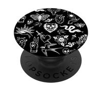 tatuaje corazón humano serpiente polilla daga negro gótico halloween PopSockets PopGrip Adhesivo