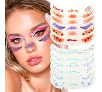 Tatuaje de cara con purpurina para Halloween, tatuaje de cara con pecas y purpurina, tatuajes resistentes al agua con motivos de fantasmas y calabazas para looks de fiesta, disfraces y maquillaje