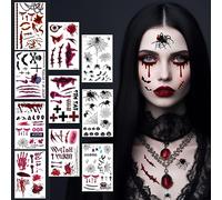 Tatuaje de Halloween, 10 hojas, disfraz de Halloween, accesorios para hombre y mujer, diablo, zombi, vampiro, bruja, tatuaje facial espeluznante, disfraz de terror, adultos, niños, heridas, cicatrices