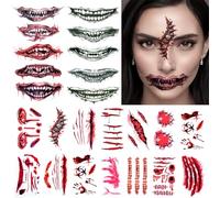 Tatuaje de Halloween, 40 hojas, disfraz de Halloween, tatuajes temporales, accesorios de maquillaje para mujer, hombre, fiesta, carnaval, maquillaje