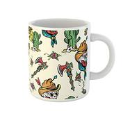 Tatuaje De La Vieja Escuela Del Salvaje Oeste, Vaquero Occidental, Cactus Tazón Cerámica Tazas Té Graciosa Tazón De Café Regalos Novedosos Para Navidad Familiares Amigos 330Ml