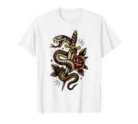 Tatuaje de Serpiente | Serpiente con Daga y Rosa | Tattoo Flash Camiseta