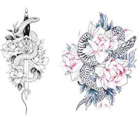 Tatuaje de serpiente y flores, 2 hojas, espada, tatuaje, brazo, tatuaje, festival, TH267 XQB114