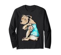 Tatuaje Divertido de Pitbull Dog I Love Daddy Family Manga Larga