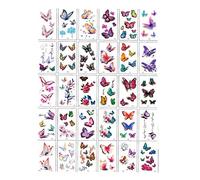 tatuaje falso, Tatuajes Temporales, 30 Hojas 3D Coloridas Mariposas Pegatinas de Tatuaje Temporal Pequeña Clavícula Hombro Muñeca Tobillo Kit de Tatuaje Falso Realista