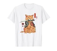 Tatuaje japonés Samurai Ninja Cat Kawaii gráfico Camiseta gráfica económica, Hombre, Blanco, M