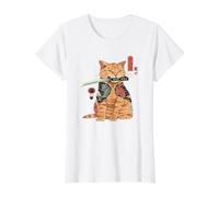 Tatuaje japonés Samurai Ninja Cat Kawaii gráfico Camiseta gráfica económica, Mujer, Blanco, M