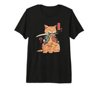 Tatuaje japonés Samurai Ninja Cat Kawaii gráfico Camiseta Premium