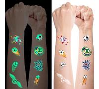 Tatuaje Niños, 10 Hojas Luminosas Fútbol Temporary Tattoo, Set de Pegatinas Tatuaje,Calcamonias Tatuajes Luminosos Niñas Niños, Regalos Tatuaje Fiesta Cumpleaños Niños