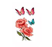Tatuaje pegatinas mariposa azul Rosa flor Color Animal tatuaje falso for Mujeres Hombres brazo mano tatuaje temporal impermeable(Red green)