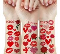 Tatuaje temporal de San Valentín, 10 arcos, corazón labios rosa ángel flechas, tatuaje semipermanente para adultos y niños