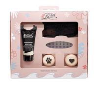 Tatuaje temporal Set S - Pata de gato y corazón - para niños y adultos Contenido: Tampón entintador, tinta para tatuajes negra, pedrería adhesiva, 2 piedras para tatuajes tamaño S.