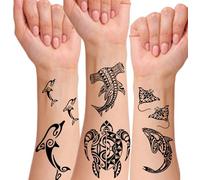 Tatuaje temporal tribal para niños y adultos | animales del océano marino, tortugas, tiburón, orac, delfines, tiburones, tiburones, tribal, maorí, azteca, samoano, hawaiano, para hombres y mujeres