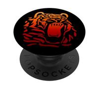Tatuaje Tribal con Cabeza de Tigre rugiente, Color Naranja PopSockets PopGrip Adhesivo