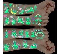 Tatuajes adhesivos luminosos con diseño de unicornio para niños,10 hojas, aptos para la piel, tatuajes temporales para cumpleaños, decoraciones de unicornio, accesorios de fiesta para niñas