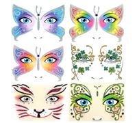 Tatuajes Arcoiris, Tatuajes Adhesivo Decorativo para Pegatinas para Tatuajes Faciales, 6 Piezas Pegatinas de Tatuaje y Arte de Cara, Leopardo, Abejas, Mariposas, Gato