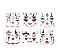 Tatuajes Caras Payasa 6 Hojas Tatuajes Temporales Payasa Tatuajes Joker Halloween Joker Tattoos para Disfraces Halloween Maquillaje Tatuaje Cara Joker para Disfraz Payaso Halloween Carnaval