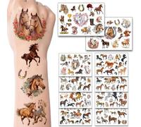 Tatuajes de caballos, 10 hojas, regalos para niñas a partir de 4, 5, 6, 7, 8, 9, 10, 11, 12 años, decoración de cumpleaños para niños, tatuajes para niños, regalo de escolarización, bolsa de azúcar