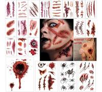 Tatuajes de Halloween, 26 hojas, tatuajes temporales, cara heridas, scars para disfraz de Halloween, cicatrices falsas para maquillaje, zombi, vampiro, fiesta sangrienta, carnaval, maquillaje