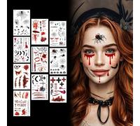 Tatuajes de Halloween Cicatrices Maquillaje para Adulto, 10 Hojas Halloween Carnaval Disfraz Cara Pegatinas Zombie Vampiro Brujas Horror Cicatrices Heridas Espeluznante Tatuaje Facial Tatuaje Brujas