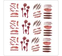 Tatuajes de Halloween con cicatrices, 12 hojas, tatuajes temporales, heridas, tatuajes realistas, terror, tatuaje facial, sangre para adultos, accesorios de maquillaje