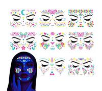 Tatuajes de neón | 8 hojas que brillan en la oscuridad, pegatinas para el cuerpo de la cara y cuerpos | Glow In The Dark Body Sticker Music Festival Accesorios para Club Masquerade