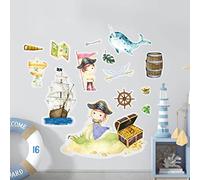 Tatuajes de pared Papierdrachen - 8 hojas con adhesivos de pared para niños - decoración de habitaciones infantiles - piratas - 22 x 30 cm por hoja - para niños y niñas - set 9
