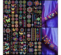 Tatuajes Fluorescentes 256+ PCS - Suministros de Fiesta Luminosos Pintura Corporal Neón UV Tatuajes Temporales para Adultos Adolescentes, 32 Hojas Accesorios Neón Detalles de Fiesta & Decoraciones