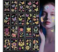 Tatuajes Fluorescentes Brillan, 20 Hojas Tatuajes Temporales, Tatua jes Fiesta Luminoso, Mariposa Tatu ajes Temporal es Luminosos, T atuajes Tempor ales Adultos Y Niños