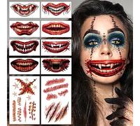 Tatuajes Halloween Cara, 10 Tatuajes Cicatrices Halloween, Realista Horror Heridas Halloween, Cicatriz Halloween Para Cosplay Fiesta Temática, Props De Maquillaje