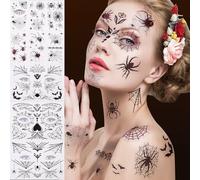 Tatuajes Halloween Cara ArañA Pegatinas Maquillaje Disfraz Halloween Mujer Hombre Accesorios, Tatuajes Temporales Adultos Calavera Zombie Maquillaje TelarañAs Halloween Tatuajes Falsos