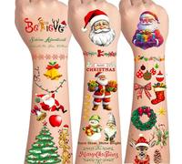Tatuajes Navidad Niños, 9 Piezas 150+ Bonitos Diseños Colores, Tatuajes Temporales Niño y Niña incluyen Papa Noel, Arbol, Reno, Frases etc, Tattoos Infantiles Impermeable, Ideas Regalos Navidad Niños