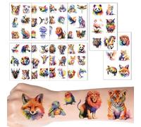 Tatuajes para niños, 10 hojas, acuarelas, animales, tatuajes infantiles, agradables para la piel, pequeños regalos para niñas jóvenes a partir de 5, 6, 7, 8, 9, 10 años, obsequios para cumpleaños