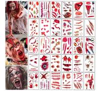 Tatuajes temporales, 180 piezas de tatuajes de Halloween, cicatrices de Halloween, zombie scars, tatuajes de Halloween, cicatrices con grietas de terror de sangre, cara de tatuaje para disfraz de