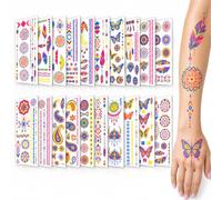 Tatuajes Temporales 20 Hojas, Fluorescentes UV y Resistentes al Agua | Efecto fluorescente bajo luz UV para fiestas, festivales y conciertos, 20 hojas de 9,7 × 17,2 cm