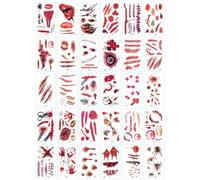 Tatuajes Temporales 30 Hojas Pegatinas Zombie Tattoo | Cicatrices Sangre Falsa Maquillaje Pegatinas, Cicatrices Tatuaje, para Mascarada Carnaval Cosplay Regalo Fiesta de Horror