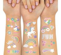 Tatuajes temporales a prueba de agua - 118 piezas Groovy Fake Tattoo para suministros de fiesta de cumpleaños para niños, Unicorn Rainbow Arts and Crafts para niños o niñas 6 7 8 9 10 11 12 años