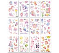 Tatuajes Temporales Con Purpurina, Resistentes Al Agua, Bonitas Pegatinas Rosas De Dibujos Animados Para Niños. 7.5x12cm