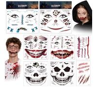 Tatuajes Temporales de Halloween con Araña y Motivos Terroríficos para la Cara - Set de 8 Piezas - Varios Diseños - Para Todas las Edades