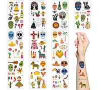 Tatuajes temporales de Halloween para niños, 10 hojas que brillan en la oscuridad, pegatinas mexicanas de fiesta mexicanas, calaveras de azúcar, esqueleto, cactus, tatuaje luminoso, para niñas, niños