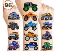 Tatuajes temporales de Monster Truck para niños, diseños coloridos, 96 piezas, perfectos para fiestas de cumpleaños temáticas, decoración de recuerdos, calcomanías divertidas para coche, regalos de