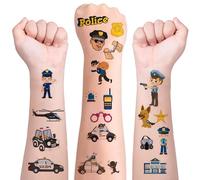 Tatuajes Temporales de Policía para Niños, 10 Hojas Pegatinas de Tatuajes Temporales Impermeables, Tatuaje Temporale de Coche de Policía, para Cumpleaños Infantiles, Decoración de Fiesta (A)