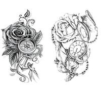 Tatuajes temporales de rosas, 2 hojas, brújula, flores, tatuajes falsos, tatuajes de rosas, tatuajes adhesivos Th486 487