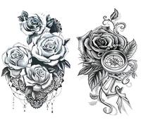 Tatuajes temporales de rosas de 2 hojas, tatuajes falsos, tatuajes de rosas Th481 486