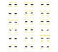 Tatuajes temporales en la cara hicohand, 18pcs pegatinas faciales Golden Metal transferencia temporal de tatuajes falsos flash, adecuados para fiestas de disfraces de baile de mujeres