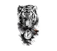 Tatuajes temporales impermeables para hombres y mujeres, calcomanías de tatuaje animal, tigre, león, lobo, reloj, tatuaje para mano, brazo, arte corporal (005)