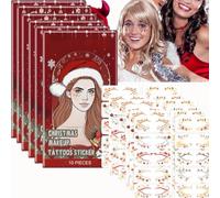 Tatuajes temporales navideños para mujeres, 10 pegatinas para tatuajes de cara y cejas, decoración para fiestas de Navidad, impermeables, fáciles de usar, tatuajes faciales extraíbles para niños y