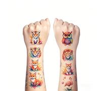 Tatuajes Temporales Niños, 10 Tatuajes Temporales de Animales en Acuarela, Un Pequeño Regalo de Cumpleaños Ideal para Niños y Niñas. Se Pueden Colocar en los Brazos, el Cuerpo y los Hombros.