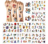 Tatuajes Temporales Niños, 8 Hojas Bluey de Pegatinas de Infantiles, Tatuaje de 200 estilos para Niñas, Niños, Regalos de Cumpleaños Tattoos (Bluey)